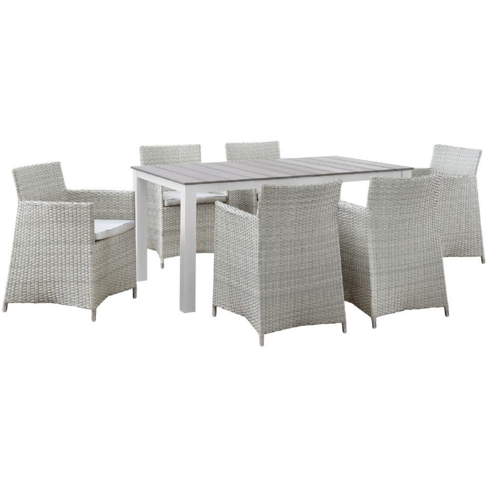 Eastend Eei-1748-gry-whi-set 7 Piece Junction Outdoor Patio Dining Set, Gray With White Cushion