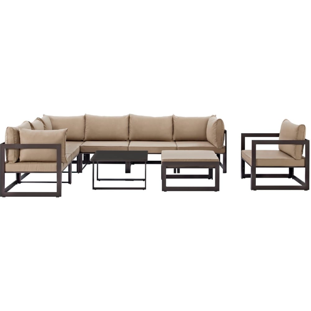Eastend Eei-1734-brn-moc-set 9 Piece Fortuna Outdoor Patio Sectional Sofa Set In Brown With Mocha Cushions