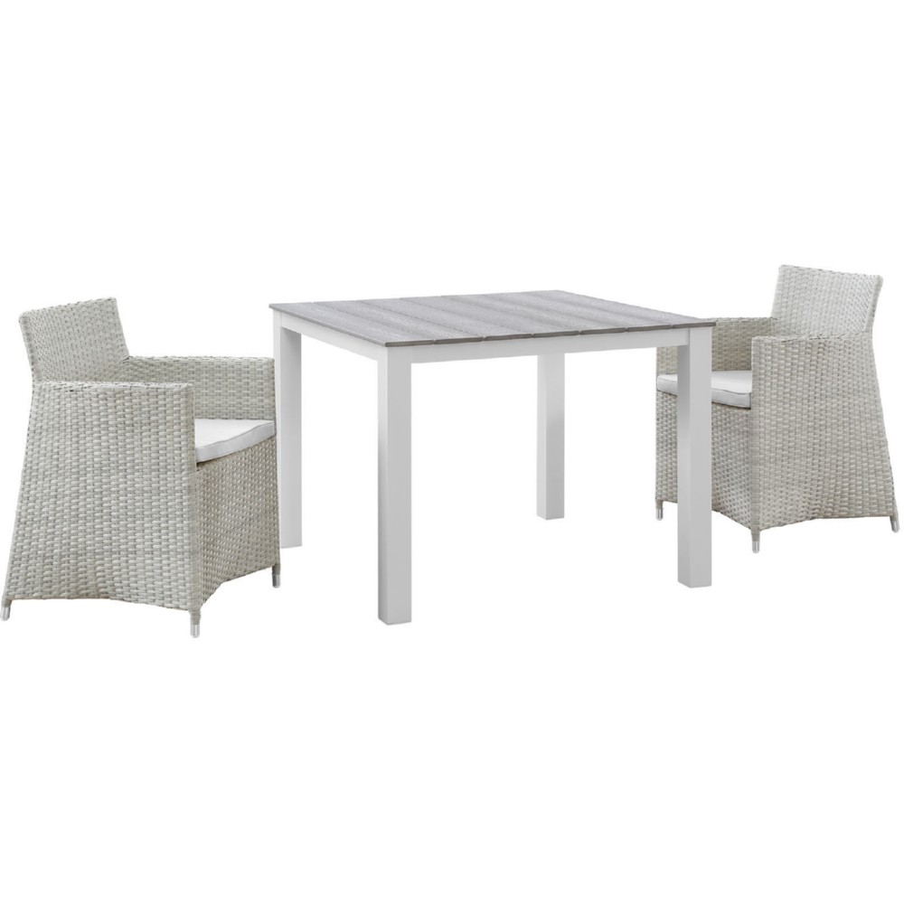 Eastend Eei-1742-gry-whi-set 3 Piece Junction Outdoor Patio Dining Set, Gray With White Cushion