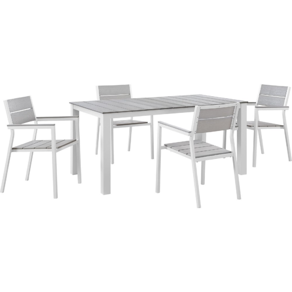 Eastend Eei-1747-whi-lgr-set 5 Piece Maine Outdoor Patio Dining Set White Metal & Light Gray Plywood