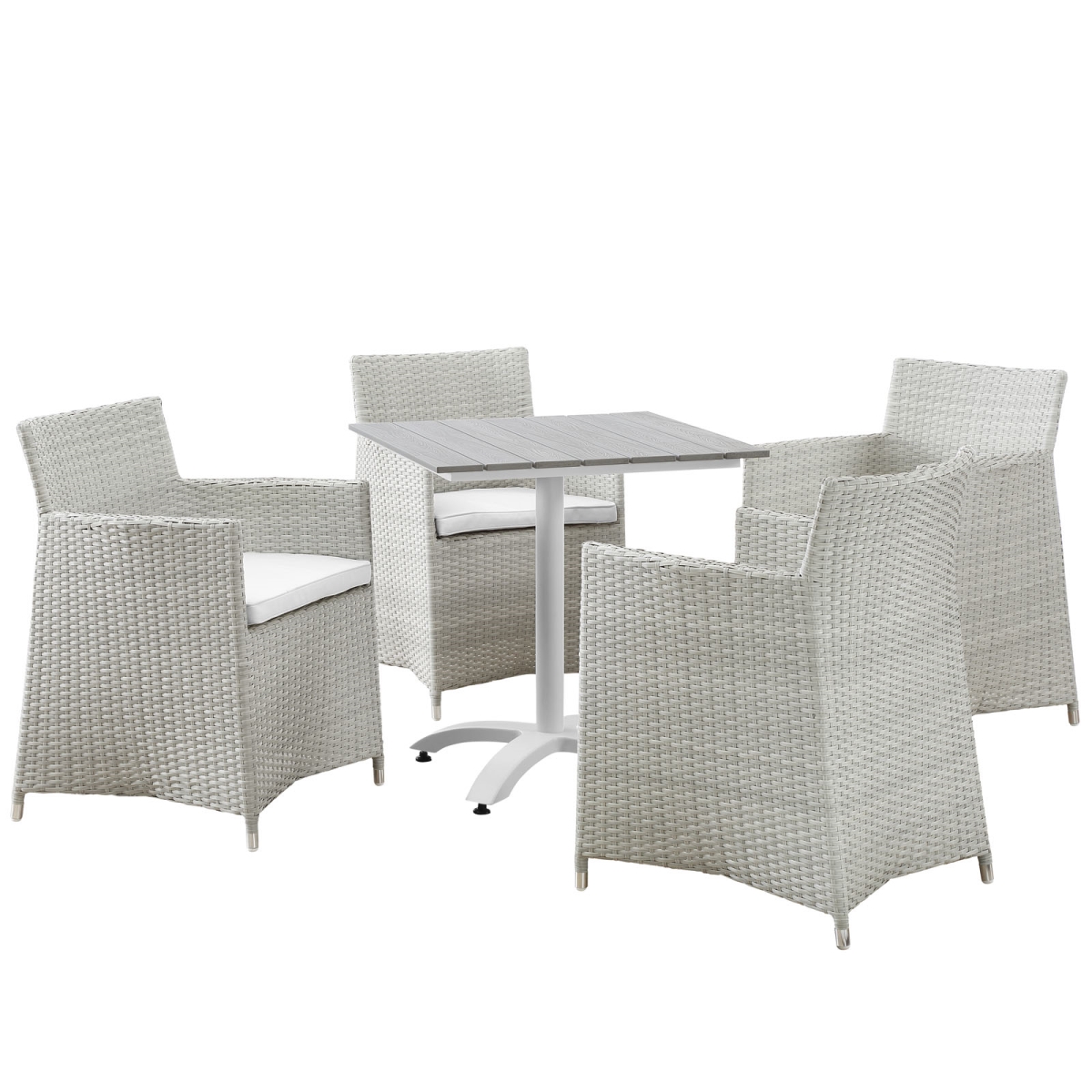 Eastend Eei-1760-gry-whi-set 5 Piece Junction Outdoor Patio Dining Set, White Poly Rattan