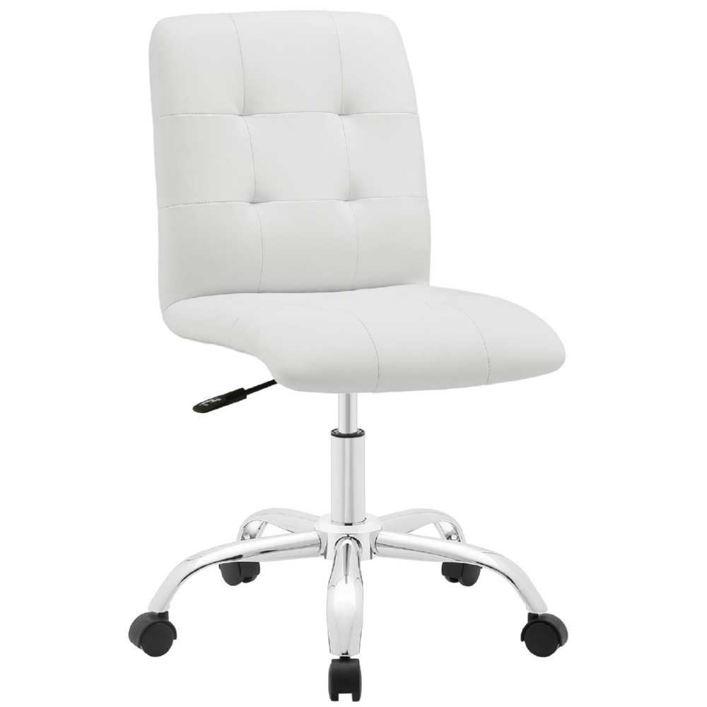 Eastend Eei-1533-whi Prim Mid Back Office Chair, White Tufted Leatherette On Chrome Base