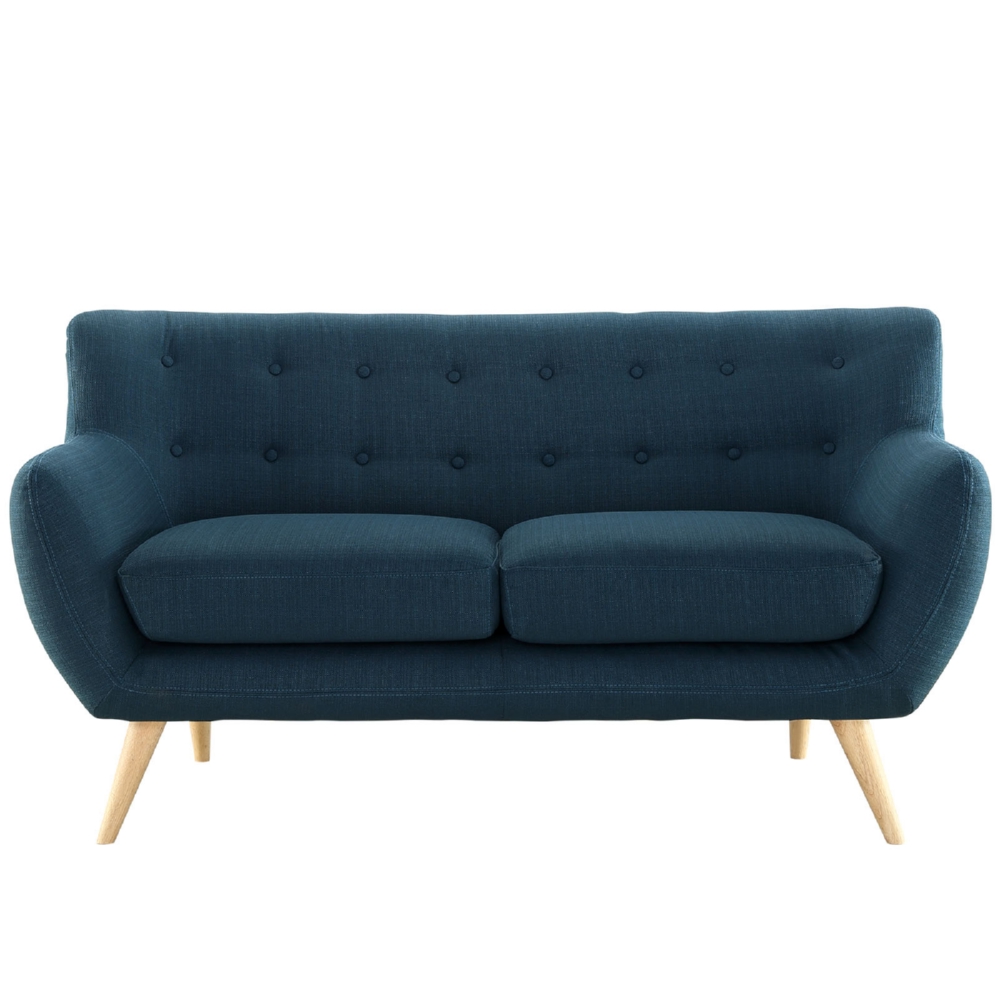 Eastend Eei-1632-azu Remark Loveseat In Tufted Azure Fabric With Natural Finish Wood Legs