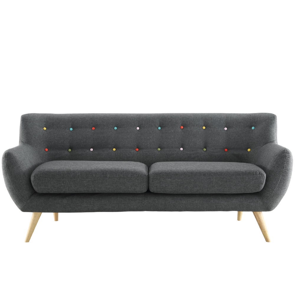 Eastend Eei-1633-gry Remark Sofa In Tufted Gray Fabric With Natural Finish Wood Legs