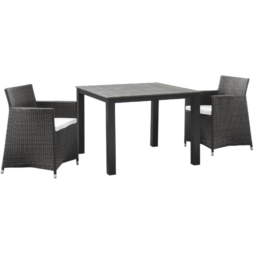 Eastend Eei-1742-brn-whi-set 3 Piece Junction Outdoor Patio Dining Set In Brown With White Cushion