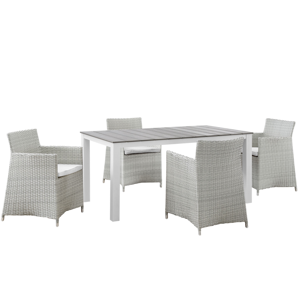 Eastend Eei-1746-gry-whi-set 5 Piece Junction Outdoor Patio Dining Set, White Poly Rattan