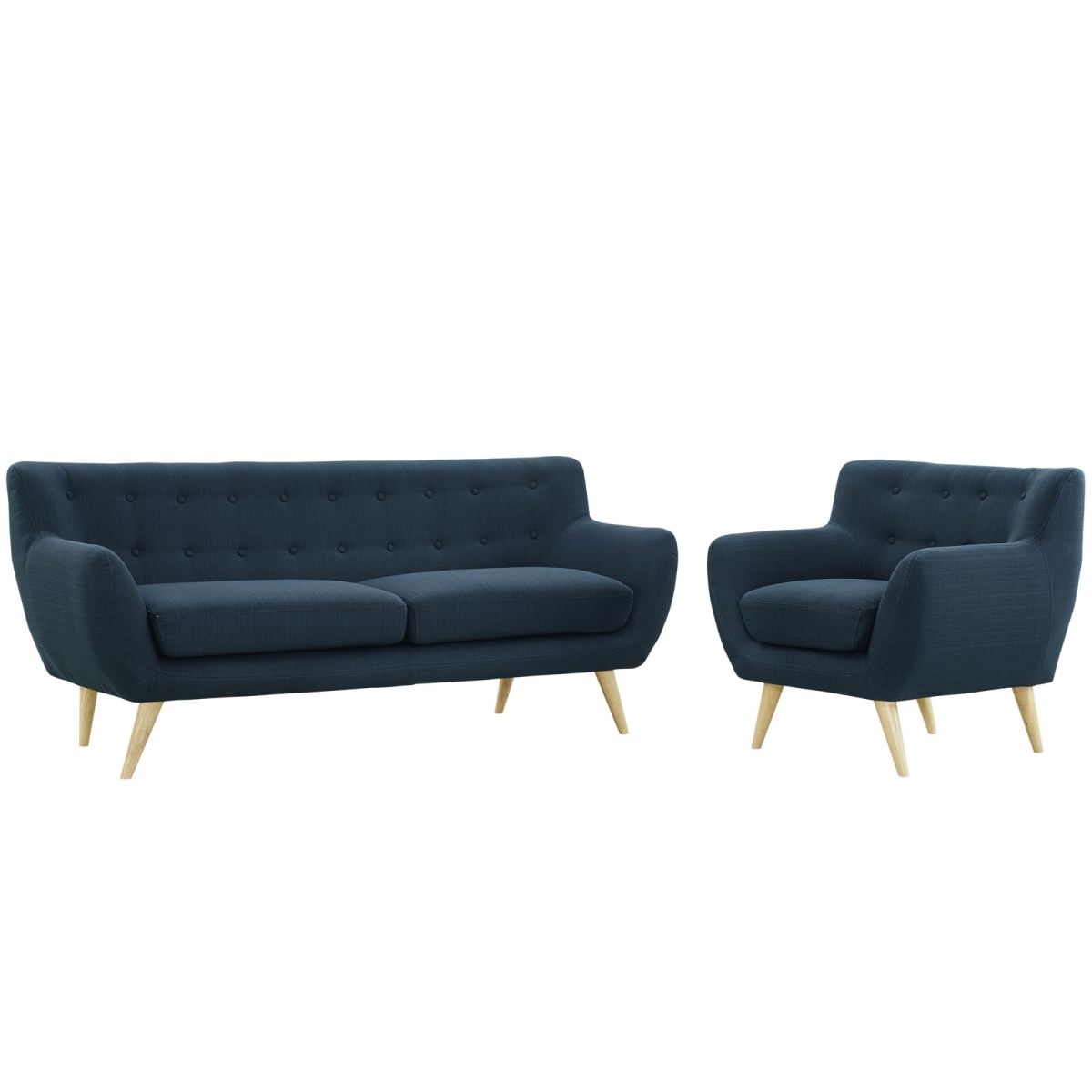 Eastend Eei-1784-azu-set Remark Sofa & Armchair Set In Tufted Azure Fabric On Natural Wood Legs