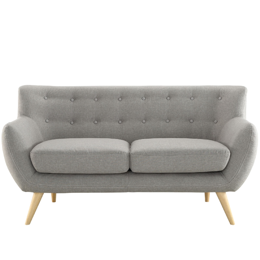 Eastend Eei-1632-lgr Remark Loveseat In Tufted Light Gray Fabric With Natural Finish Wood Legs