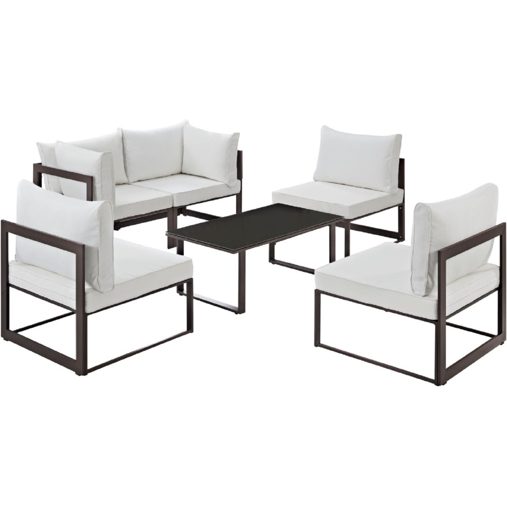 Eastend Eei-1726-brn-whi-set 6 Piece Fortuna Outdoor Patio Sectional Sofa Set, Brown & White