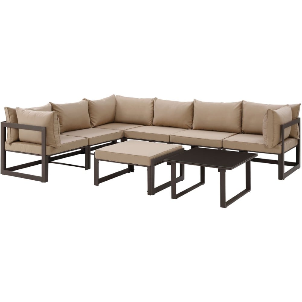 Eastend Eei-1735-brn-moc-set 8 Piece Fortuna Outdoor Patio Sectional Sofa Set In Brown With Mocha Cushions