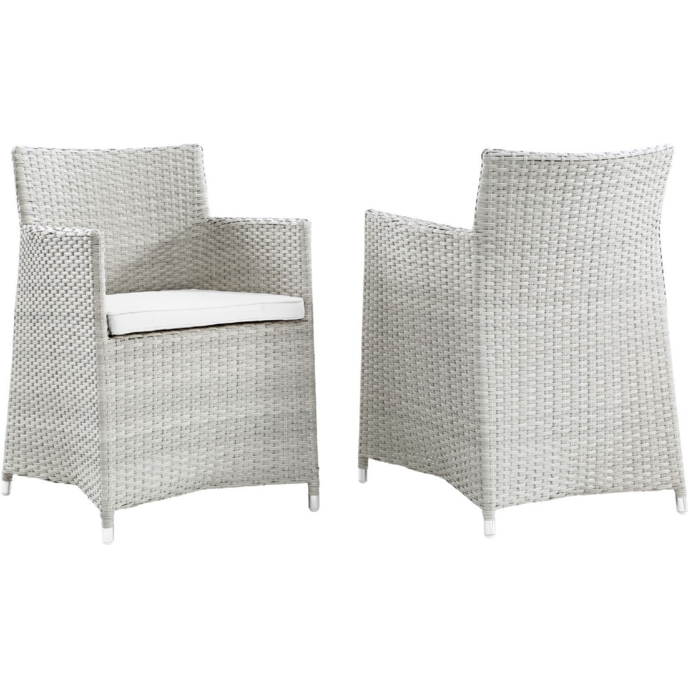 Eastend Eei-1738-gry-whi-set Junction Outdoor Patio Armchair In Gray With White Cushion, Set Of 2