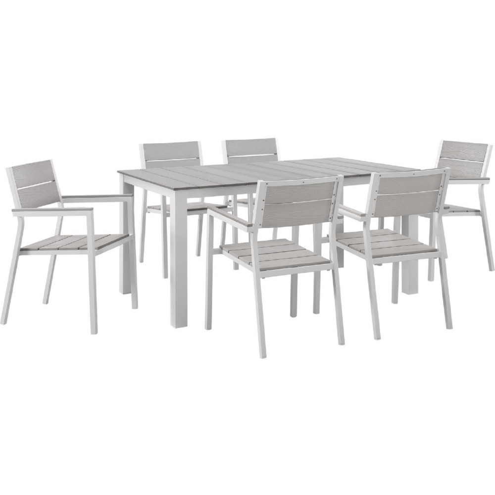 Eastend Eei-1749-whi-lgr-set 7 Piece Maine Outdoor Patio Dining Set White Metal & Light Gray Plywood