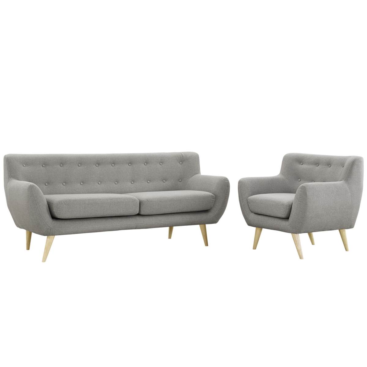 Eastend Eei-1784-lgr-set Remark Sofa & Armchair Set In Tufted Light Gray Fabric On Natural Wood Legs