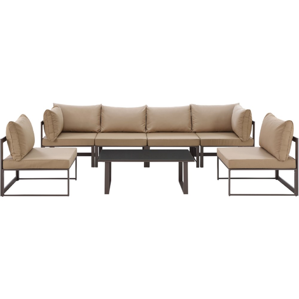 Eastend Eei-1729-brn-moc-set 7 Piece Fortuna Outdoor Patio Sectional Sofa Set, Brown & Mocha Cushions