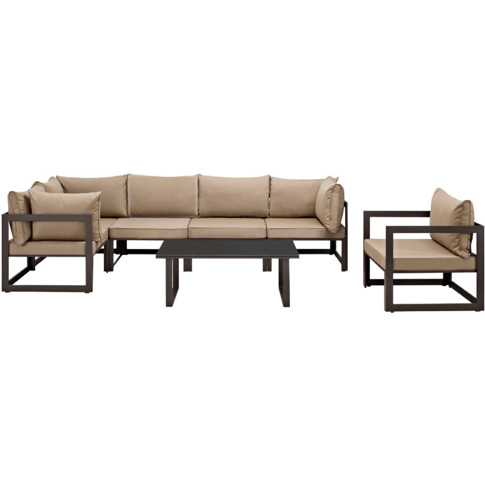 Eastend Eei-1733-brn-moc-set 7 Piece Fortuna Outdoor Patio Sectional Sofa Set In Brown With Mocha Cushions