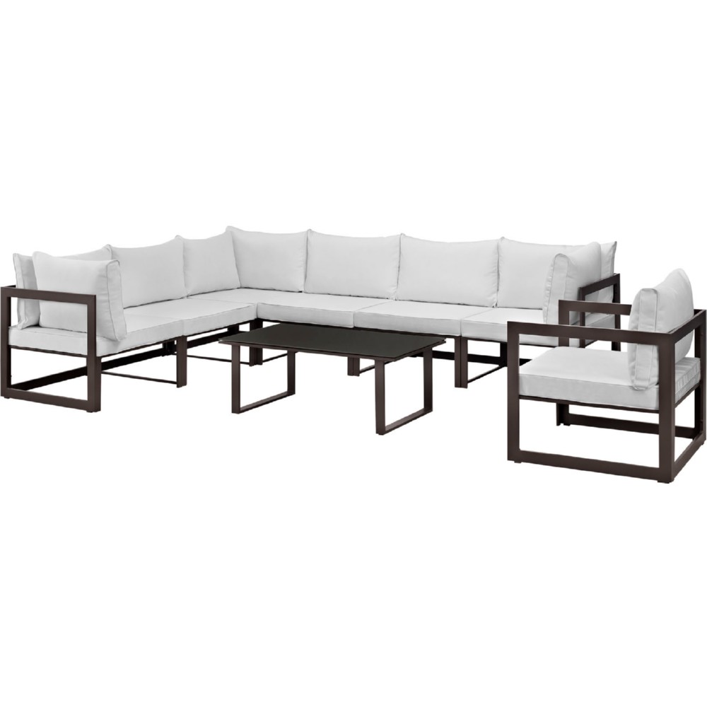 Eastend Eei-1736-brn-whi-set 8 Piece Fortuna Outdoor Patio Sectional Sofa Set In Brown With White Cushions