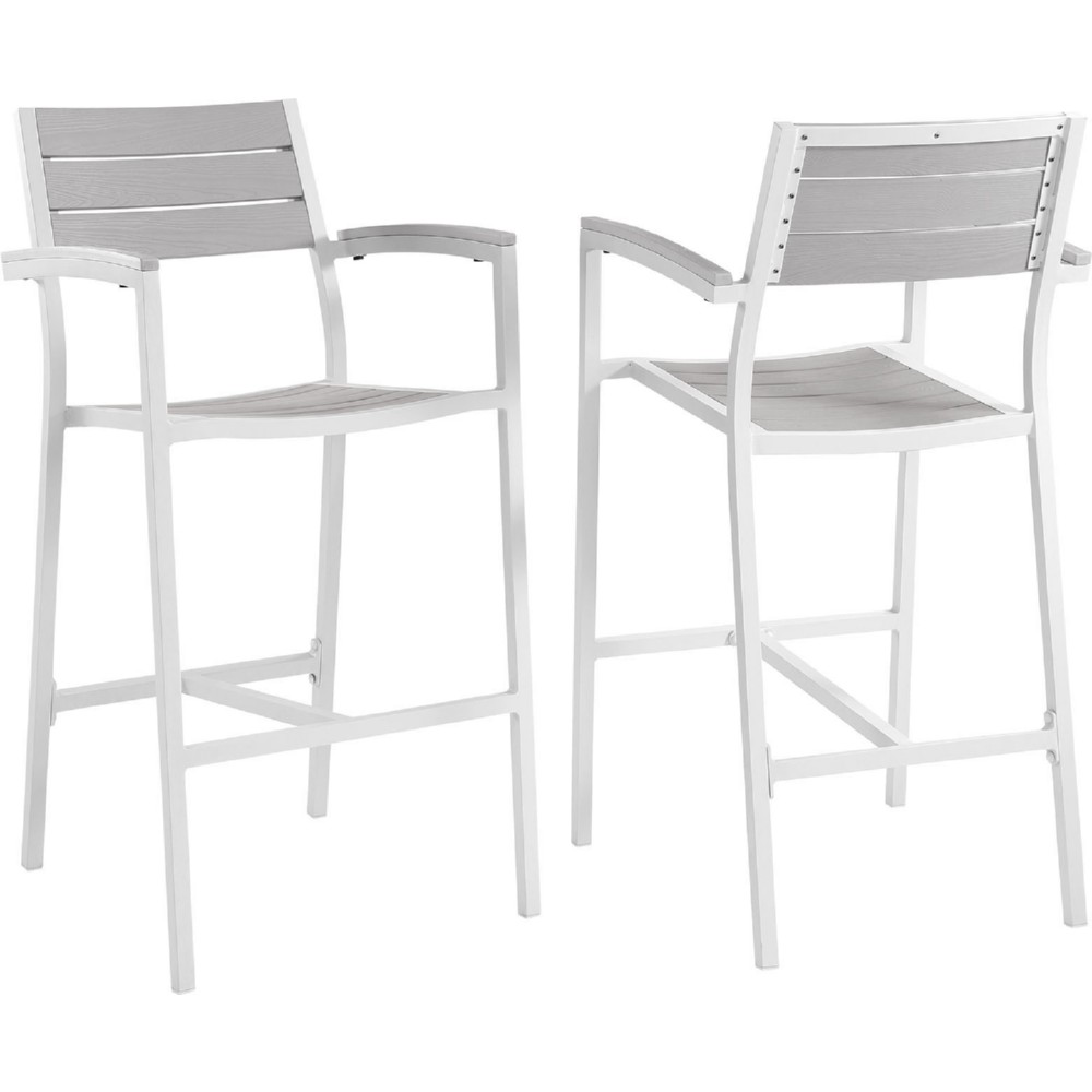 Eastend Eei-1740-whi-lgr-set Maine Outdoor Patio Bar Stool In White Metal & Light Gray Plywood Set Of 2