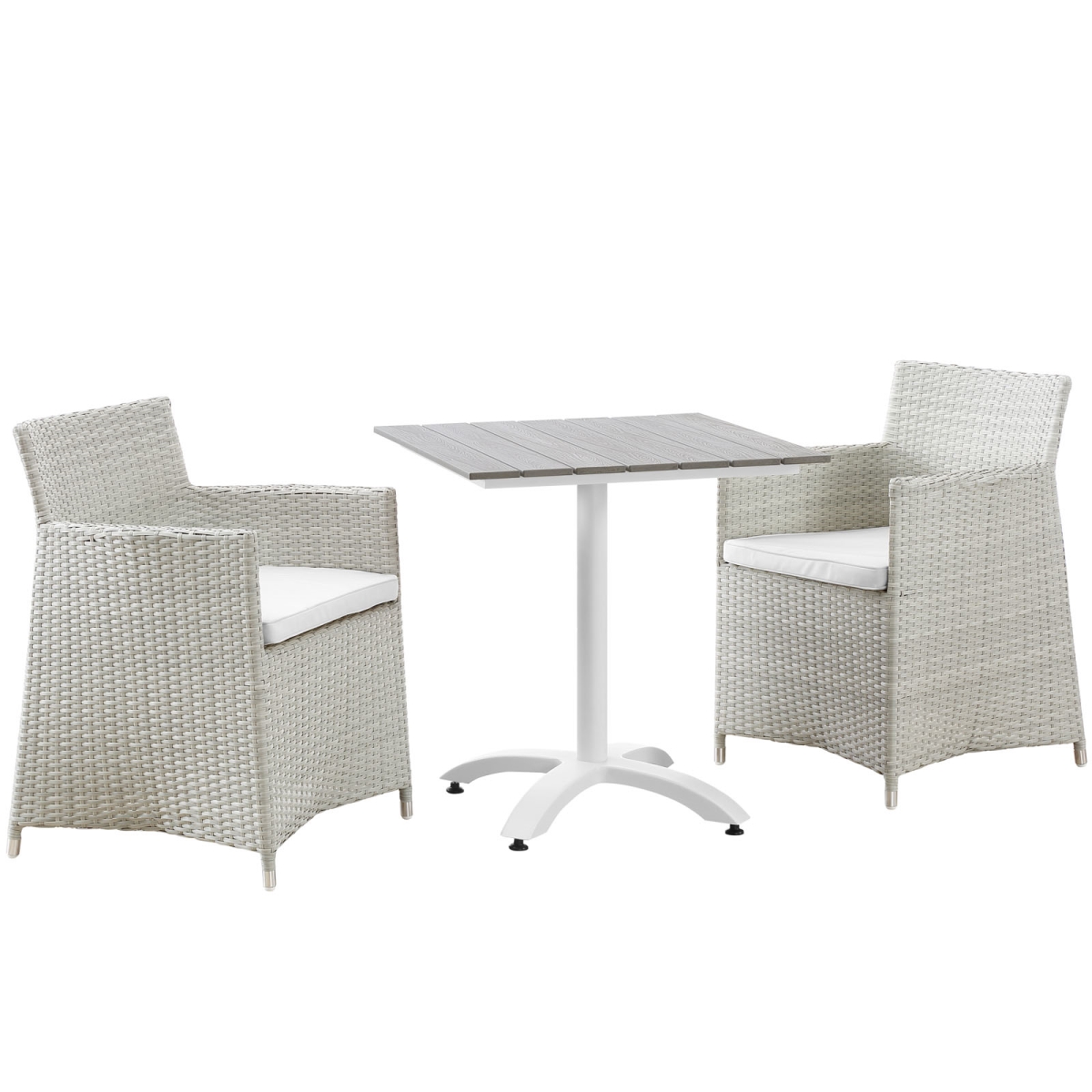 Eastend Eei-1758-gry-whi-set 3 Piece Junction Outdoor Patio Dining Set, White Poly Rattan