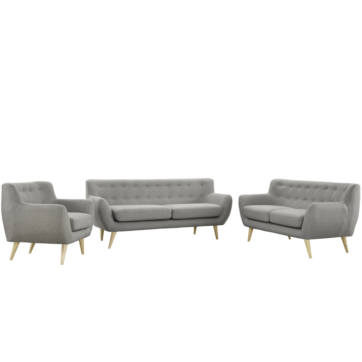 Eastend Eei-1782-lgr-set Remark Sofa, Loveseat & Armchair Set In Tufted Light Gray Fabric On Natural Wood Legs