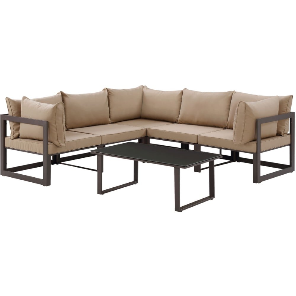 Eastend Eei-1732-brn-moc-set 6 Piece Fortuna Outdoor Patio Sectional Sofa Set In Brown With Mocha Cushions