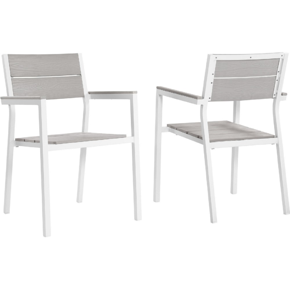 Eastend Eei-1739-whi-lgr-set Maine Outdoor Patio Armchair Dining Chair White Metal & Light Gray Plywood - Set Of 2