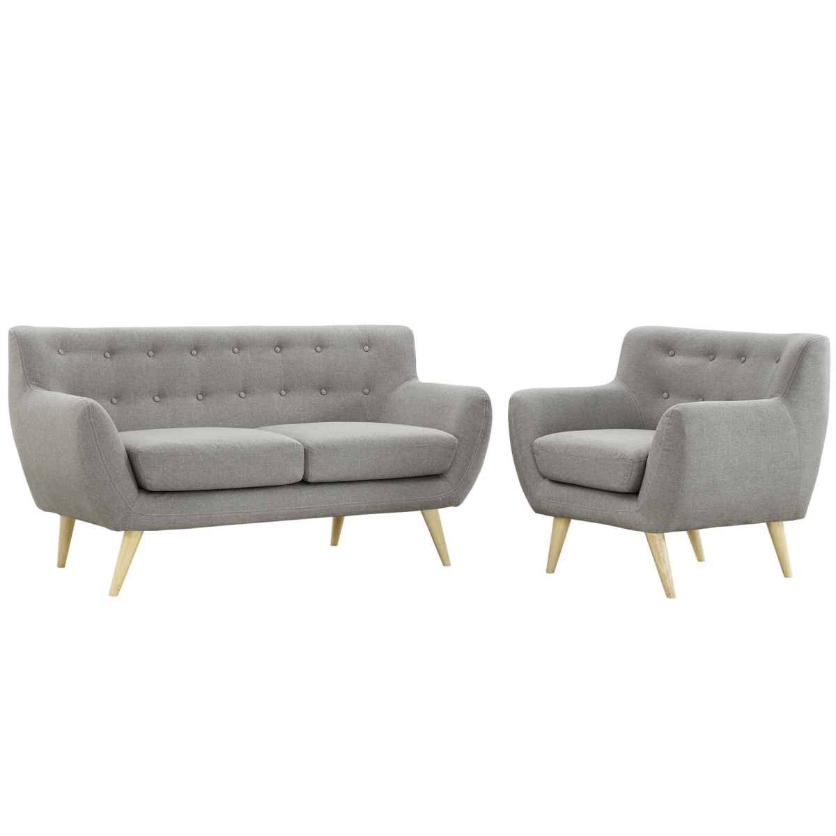 Eastend Eei-1783-lgr-set Remark Loveseat & Armchair Set In Tufted Light Gray Fabric On Natural Wood Legs