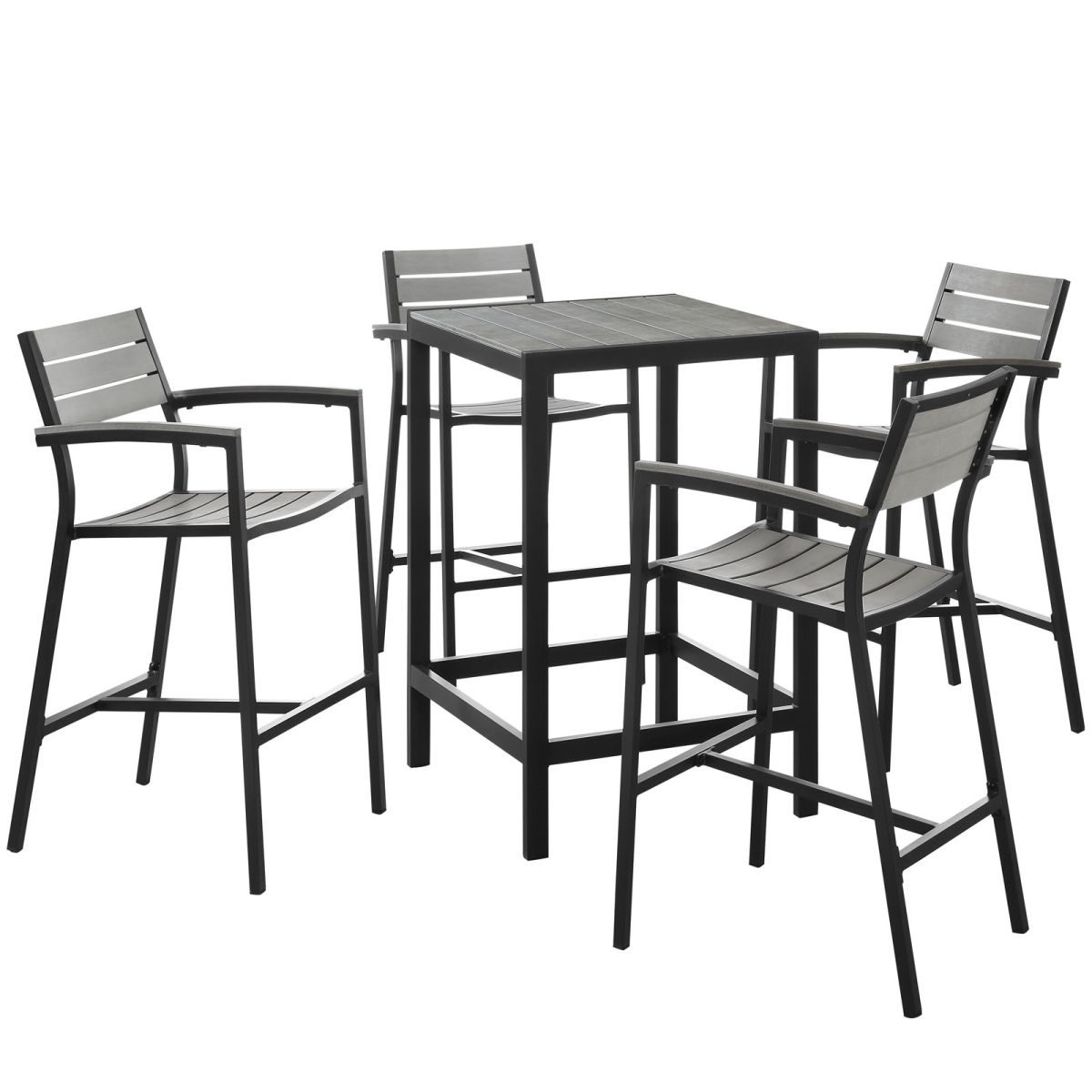 Eastend Eei-1755-brn-gry-set 5 Piece Maine Outdoor Patio Bar Set Gray Plywood With Brown Aluminum Frame