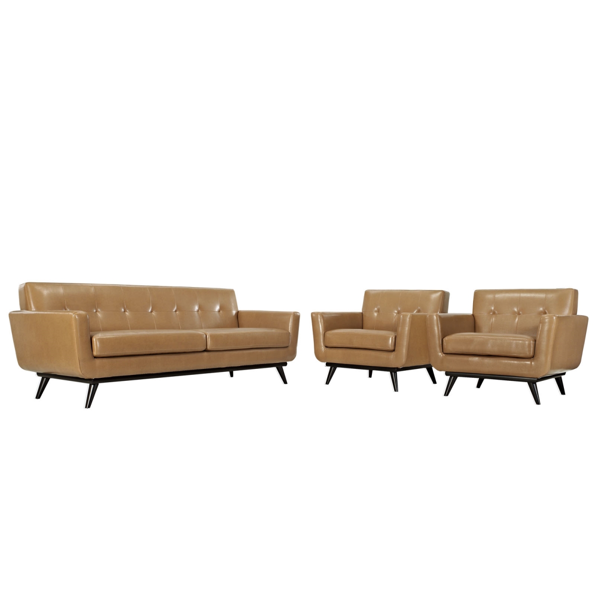 Eastend Eei-1763-tan-set Engage Sofa & 2 Armchair Set In Tan Leather With Wood Legs