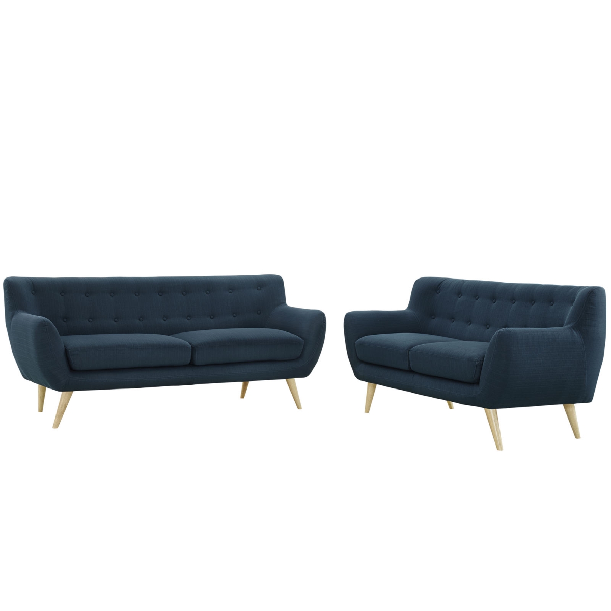 Eastend Eei-1785-azu-set Remark Sofa & Loveseat Set In Tufted Azure Fabric On Natural Wood Legs