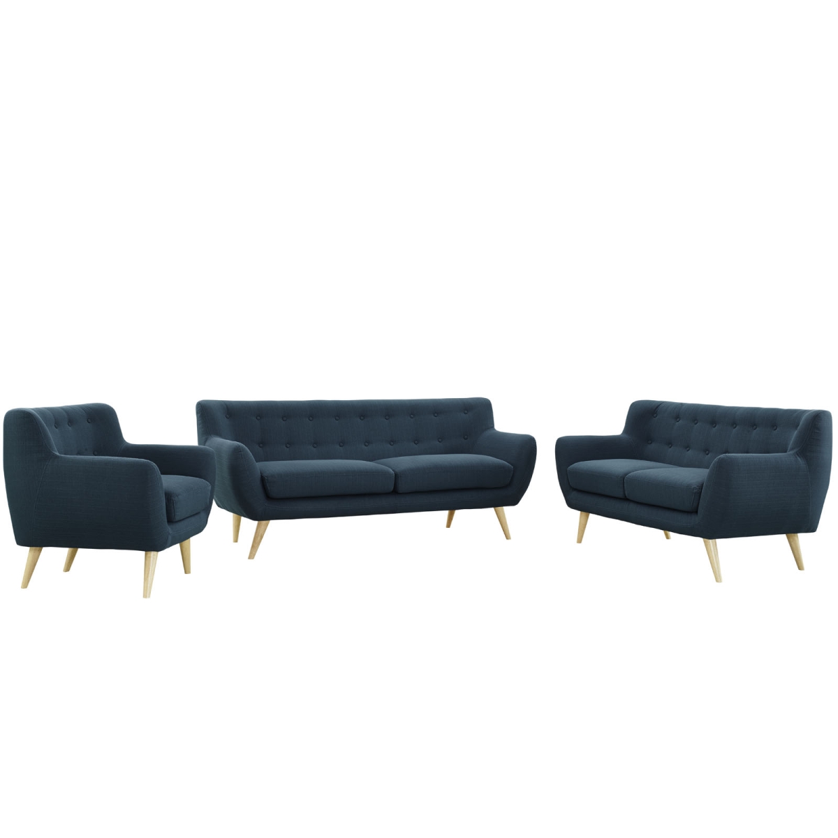 Eastend Eei-1782-azu-set Remark Sofa, Loveseat & Armchair Set In Tufted Azure Fabric On Natural Wood Legs