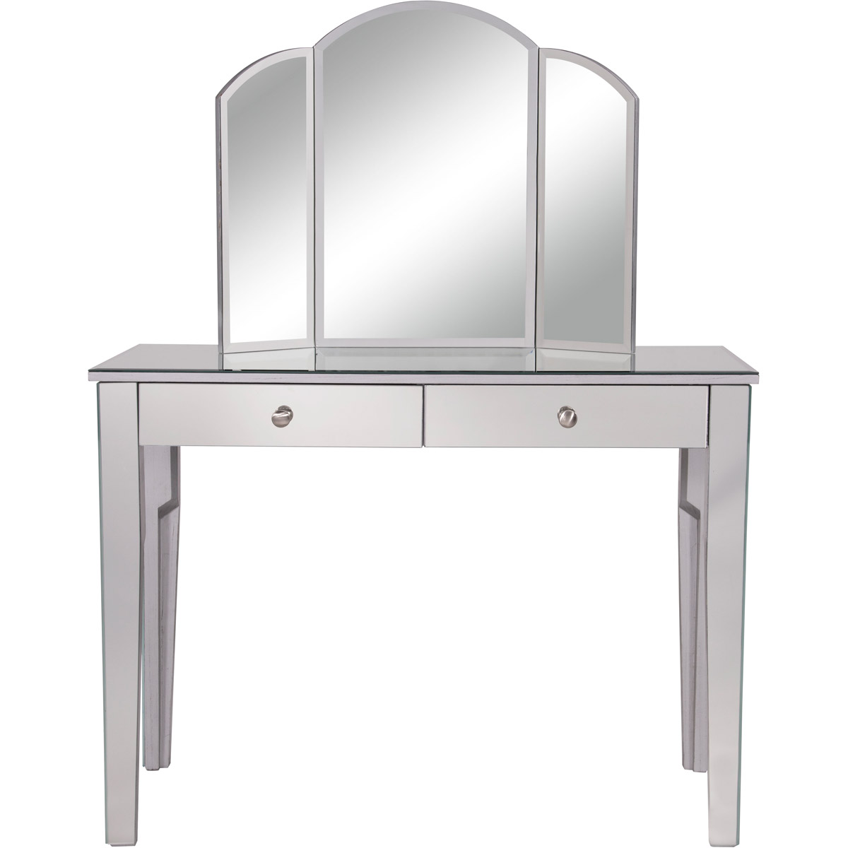Mf6-2011s Contempo Vanity Table And Mirror Set-hand Rubbed, Antique Silver
