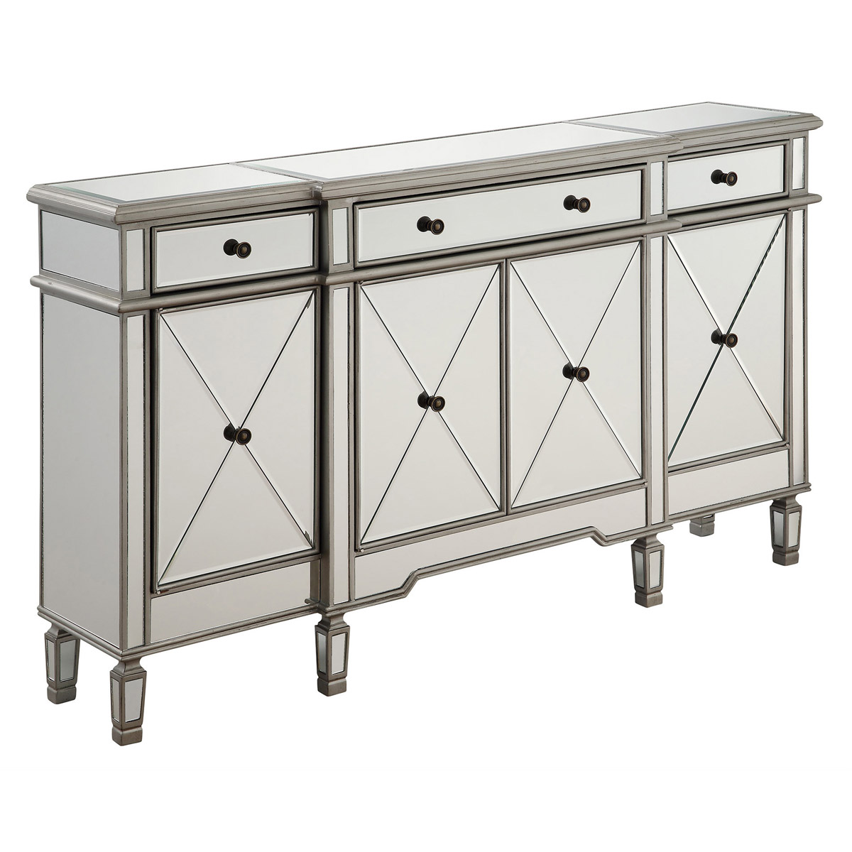 Mf6-1001sc 3 Drawer 4 Door Cabinet Silver Clear-hand Rubbed, Antique Silver - 60 X 14 X 36 In.