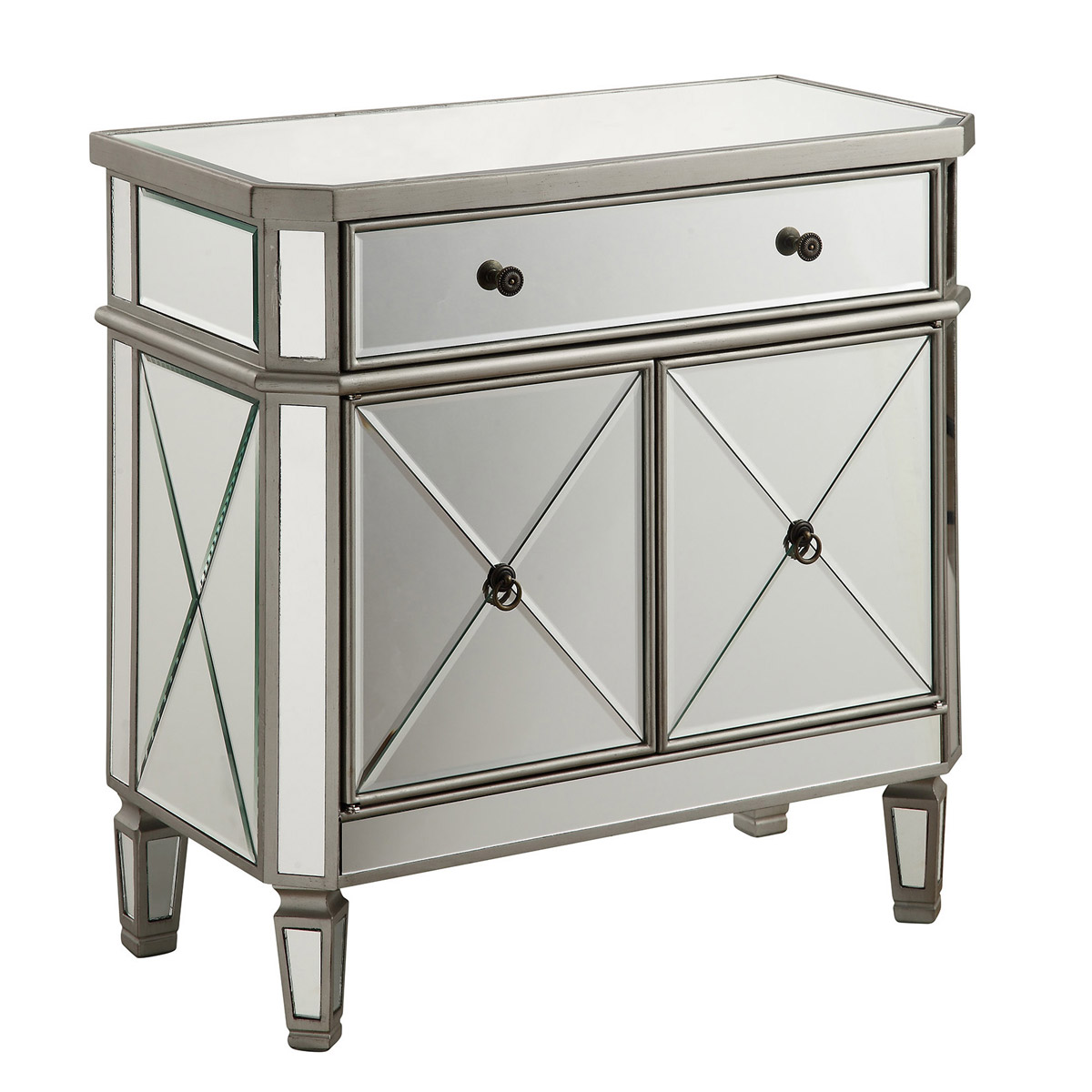 1 Drawer 2 Door Cabinet Silver Clear, Hand Rubbed Antique Silver - 32 X 16 X 32 In.