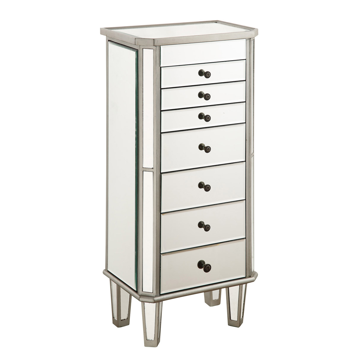 Mf6-1003sc 7 Drawer Jewelry Armoire Silver Clear, Hand Rubbed Antique Silver - 18 X 12 X 41 In.