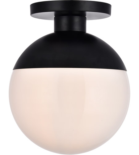 Ld6056bk Eclipse 1 Light Flush Mount Ceiling Light With Frosted White Glass, Black