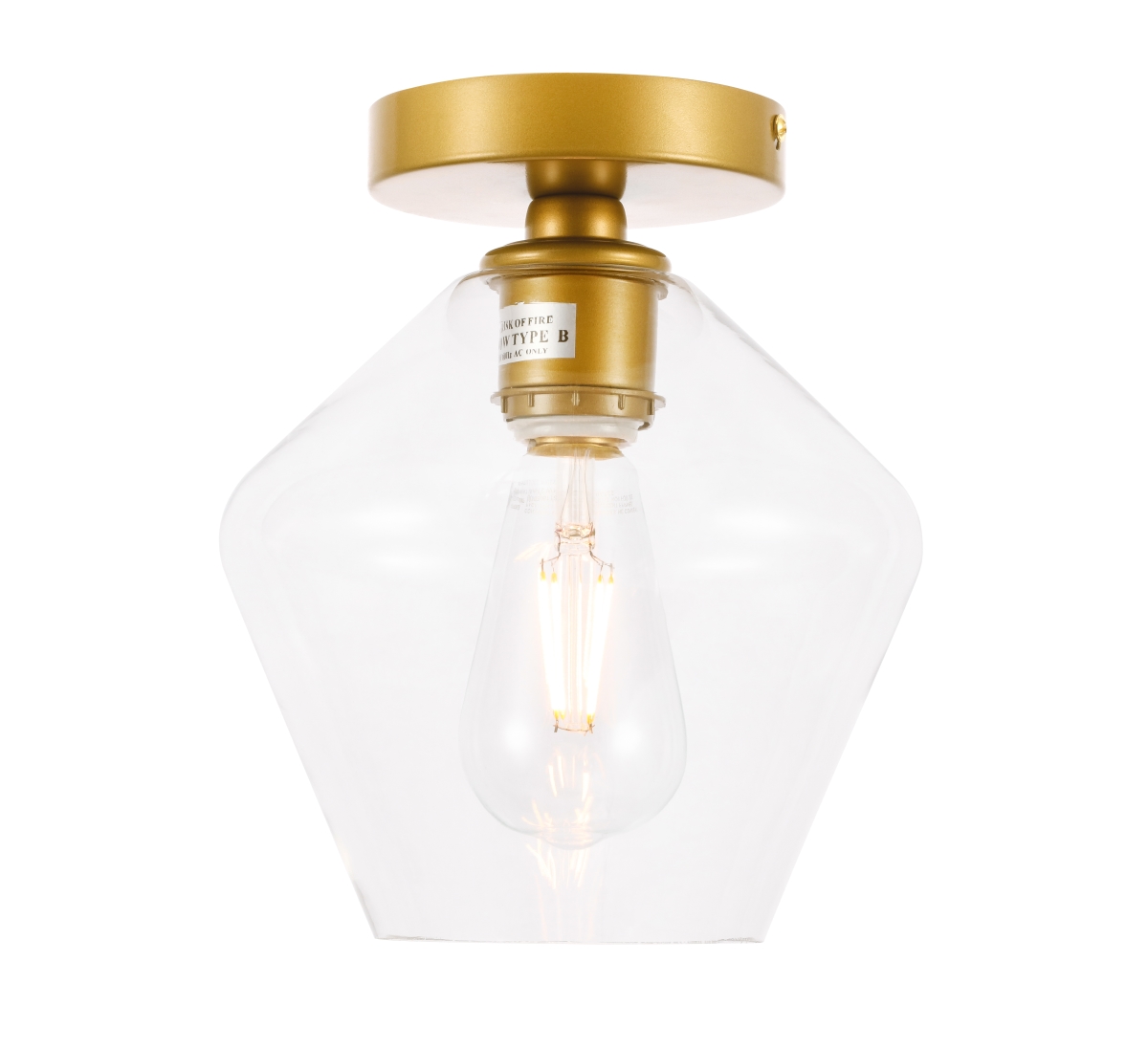 Ld2254br Gene 1 Light Brass & Clear Glass Flush Mount