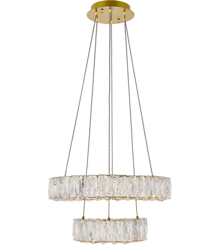 Elegant Lighting 3503g18g Monroe Integrated Led Chip Light Gold Pendant, Clear Royal Cut Crystal - 17.70 X 17.70 X 12 In.