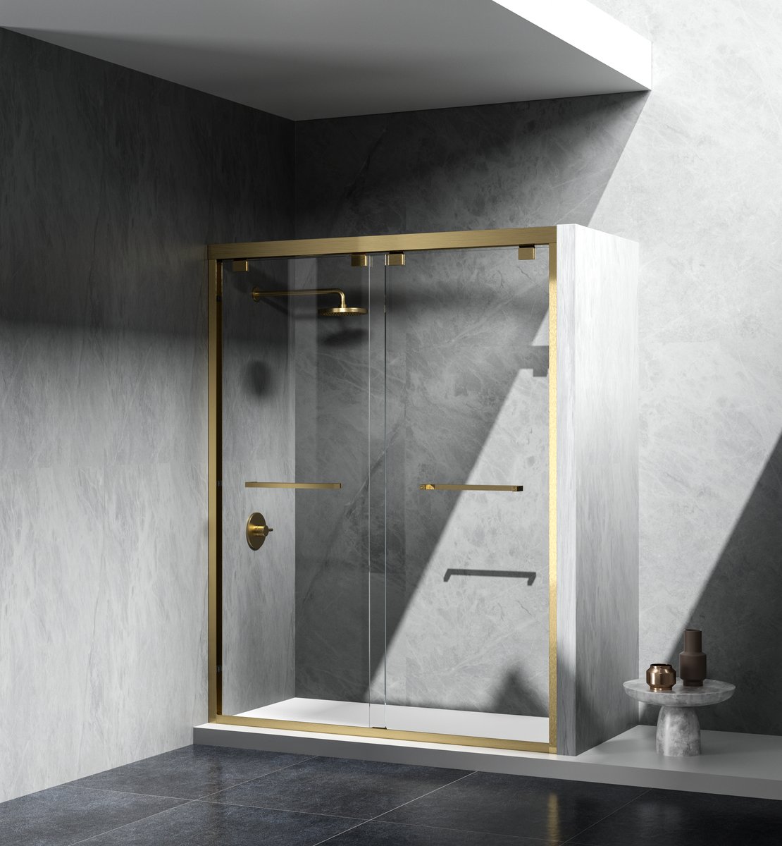 Picture of Elegant Kitchen & Bath SD303-6076BGD 76 x 2.36 x 60 in. Shower Door - Brushed Gold
