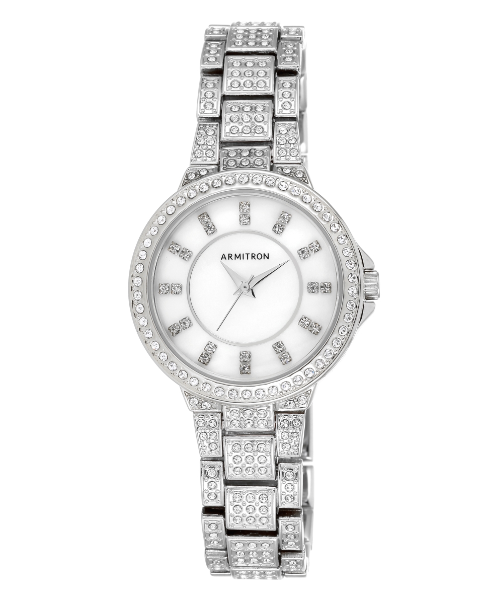 75-5317mpsv Women Swarovski Crystal Accented Silver Tone Bracelet Watch