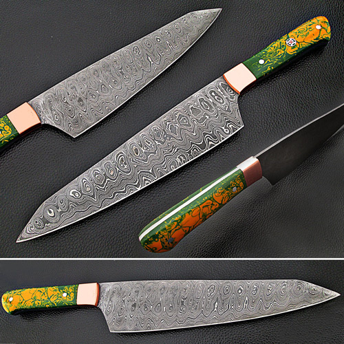 WSDM-2319 Pacific Rim Santoku Forged Chef Knife Resin Grips Damascus 1095 HC Steel