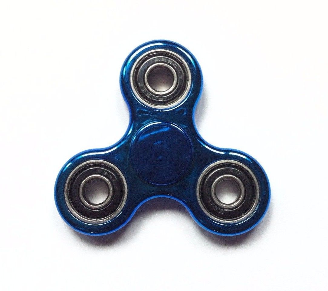 SHINE-BL Shiny Blue Metallic Fidget Tri-Spinner EDC Bearing ADHD Focus Stress Reliever Hand Toys