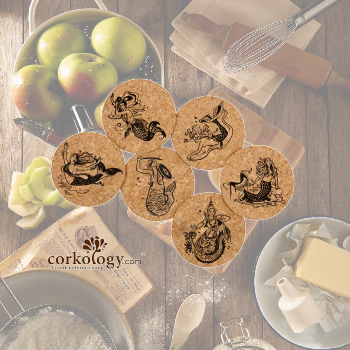 Picture of Corkology 379 Mermaids Cork Coaster Sets