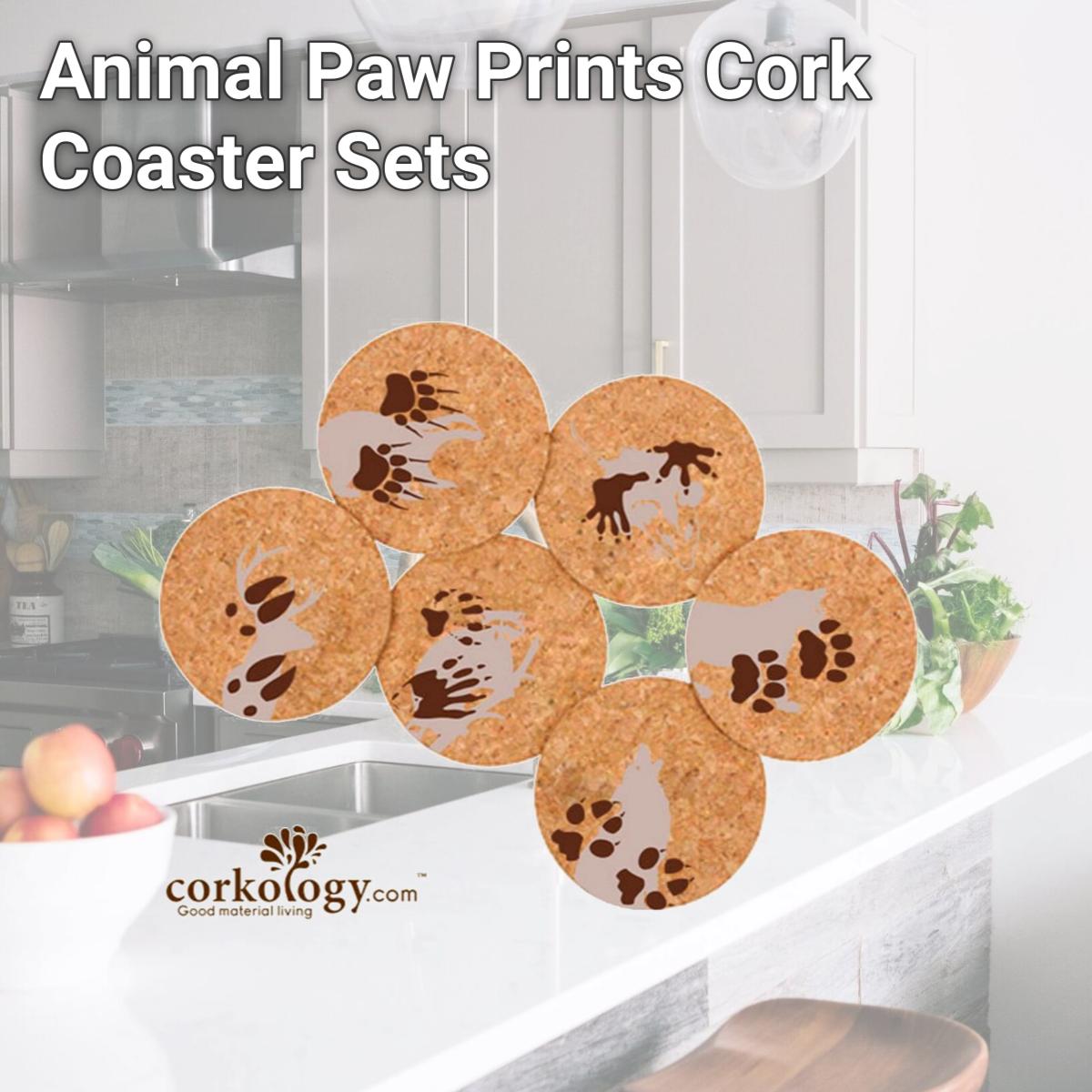 Picture of Corkology 392 Animal Paw Prints Cork Coaster Sets