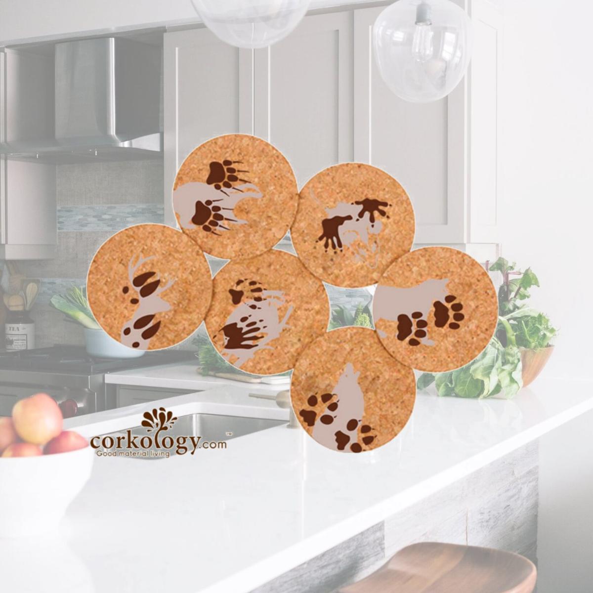 Picture of Corkology 392 Animal Paw Prints Cork Coaster Sets