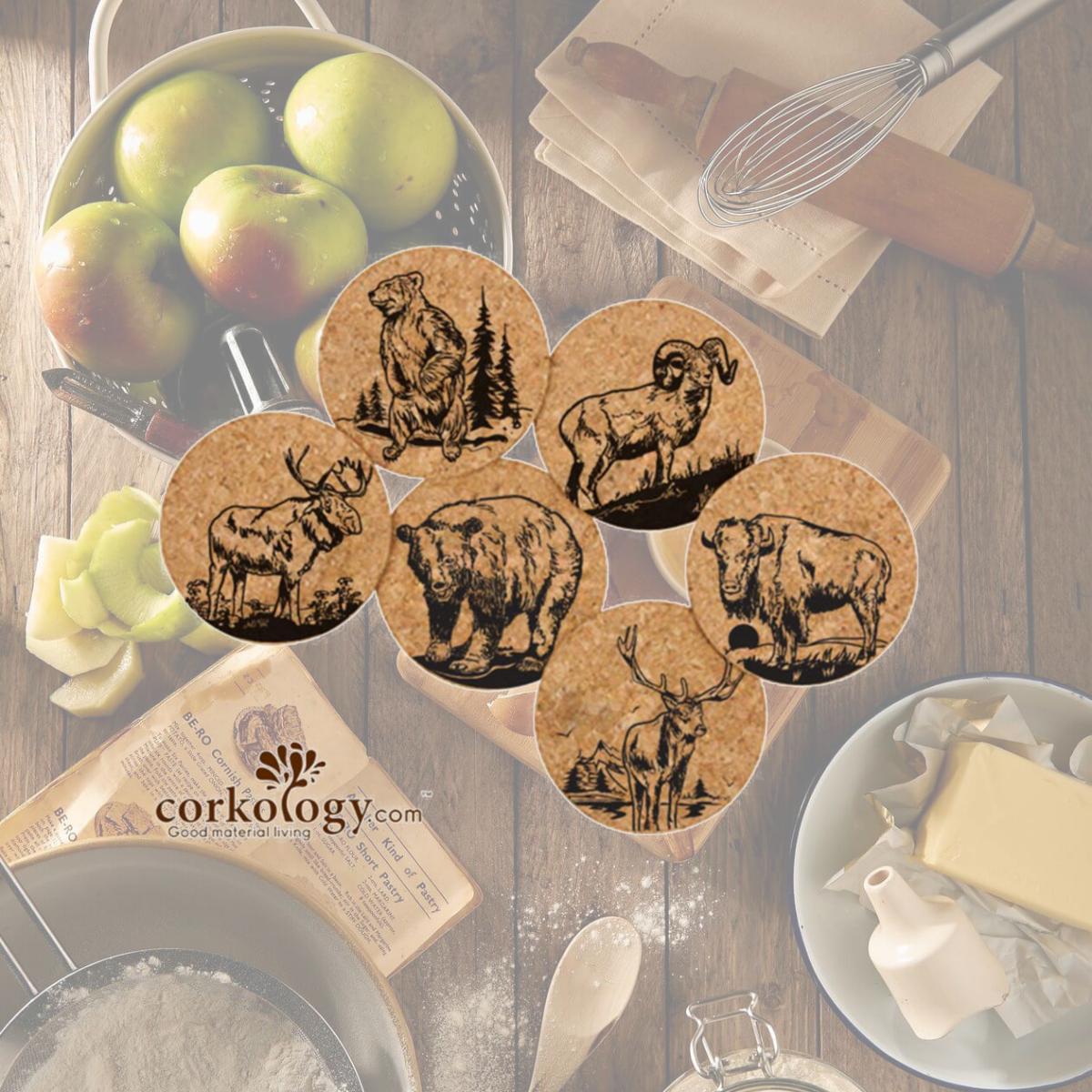 Picture of Corkology 393 Large Mammals Cork Coaster Sets