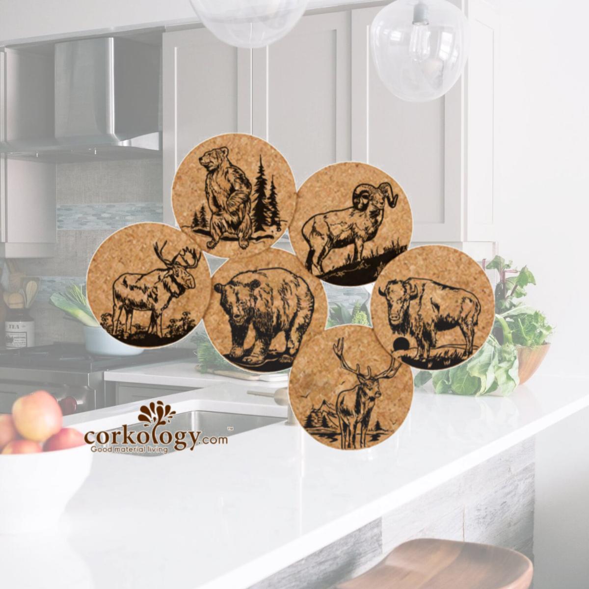 Picture of Corkology 401 Medium Mammals Cork Coaster Sets