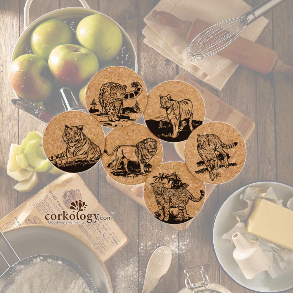 Picture of Corkology 413 Big Cats Cork Coaster Sets