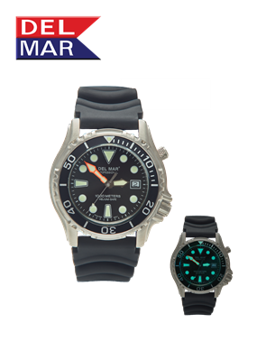 Del Mar 50251 1000m Professional Dive Watch With Helium Valve Black Dial & Black Rubber Strap