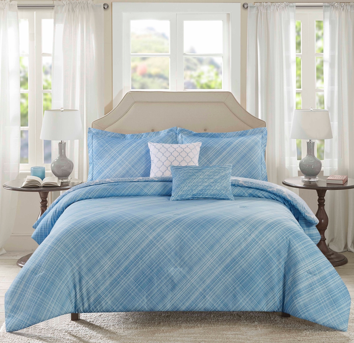 24841903bh-mul-eco 5 Piece Katrina Damask Reversible Comforter Set, Full & Queen Size