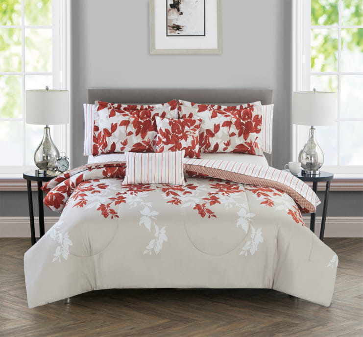 25242003ck-ter-eco Leaf Comforter Set, Queen Size - 9 Piece